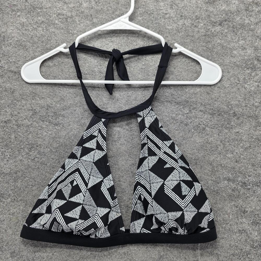 Hula Honey Bikini Top Womens L Black Geometric Triangle Lined Halter Stretch
